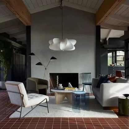 Lampa sufitowa z jedwabnym kloszem w stylu japońskim wabi-sabi