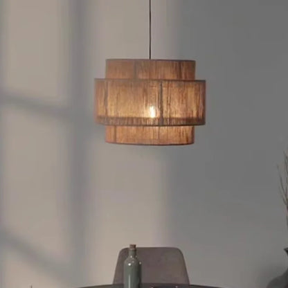 Nowoczesna sufitowa lampa boho wisząca z tkaniny z podwójnym kloszem