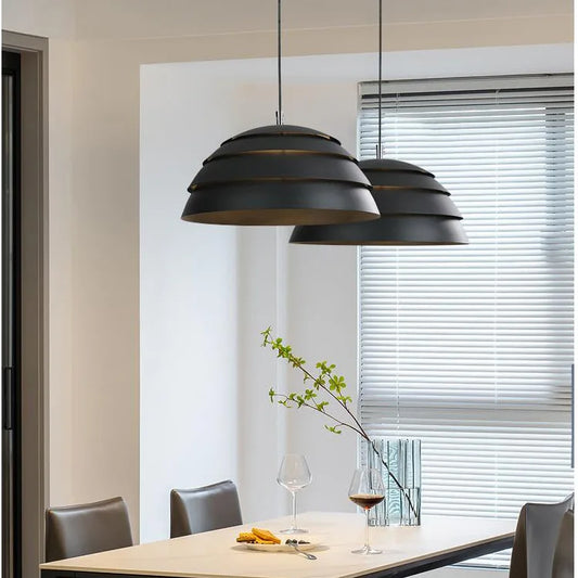 Nowoczesna lampa wisząca czarna metalowa „Warstwowa Kopuła” – styl industrialny loft LED