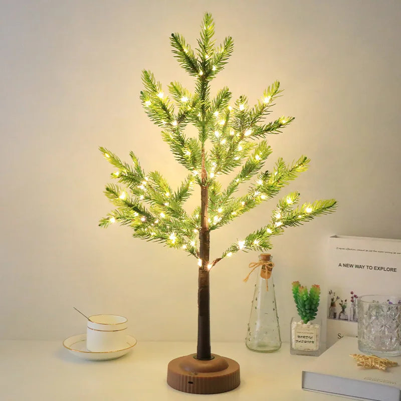 Dekoracyjna choinka LED na drewnianej podstawie – świąteczne drzewko świetlne