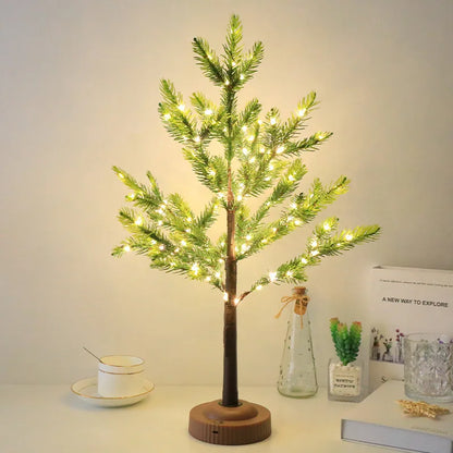 Dekoracyjna choinka LED na drewnianej podstawie – świąteczne drzewko świetlne
