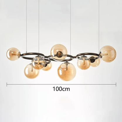 Nowoczesny żyrandol z kulami ze szkła – Designerska lampa wisząca z przydymionymi kloszami i okrągłą ramą