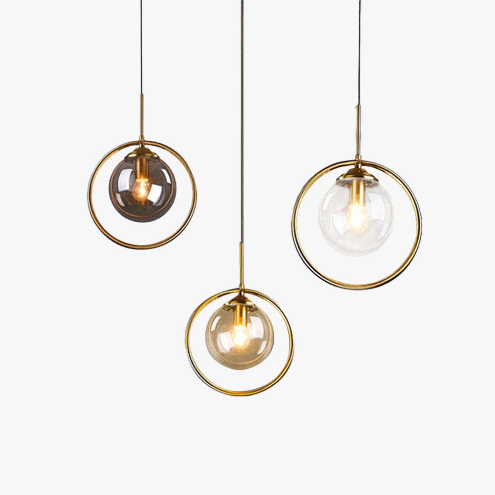 Szklana lampa wisząca Zoey z metalowym pierścieniem 1
