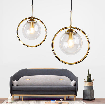 Szklana lampa wisząca Zoey z metalowym pierścieniem 4