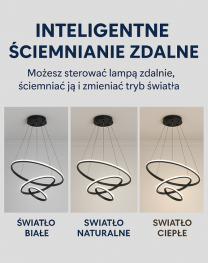 Designerska lampa wisząca LED żyrandol – nowoczesna forma pierścieni 3D