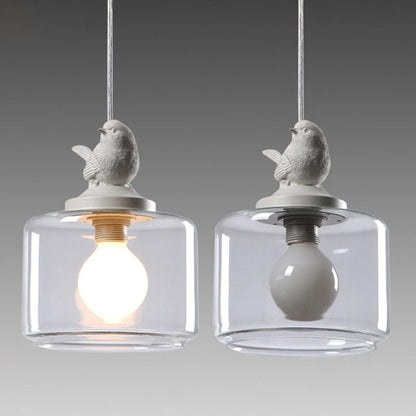 Lampa Wisząca z Szklanym Kloszem i Dekoracyjnym Ptaszkiem