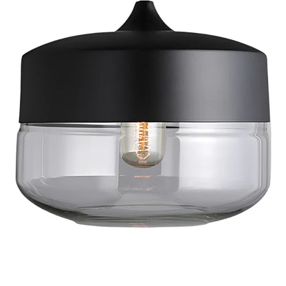 Industrialna lampa wisząca z kloszem ze szkła dymionego i czarnym wykończeniem