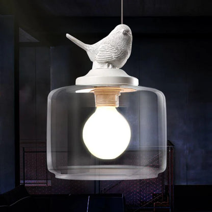 Lampa Wisząca z Szklanym Kloszem i Dekoracyjnym Ptaszkiem
