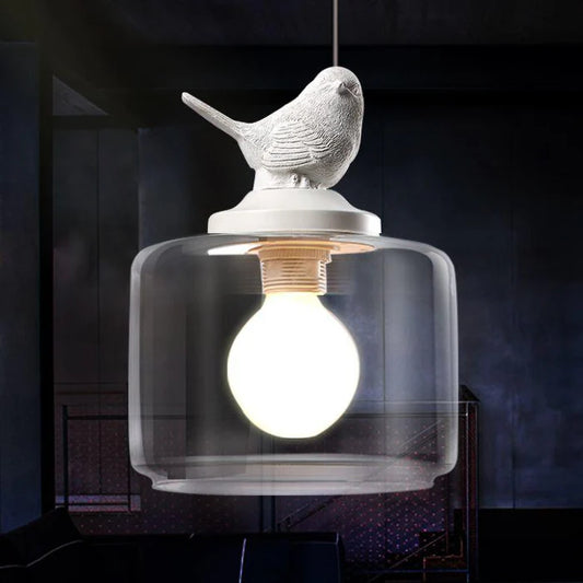 Lampa Wisząca z Szklanym Kloszem i Dekoracyjnym Ptaszkiem