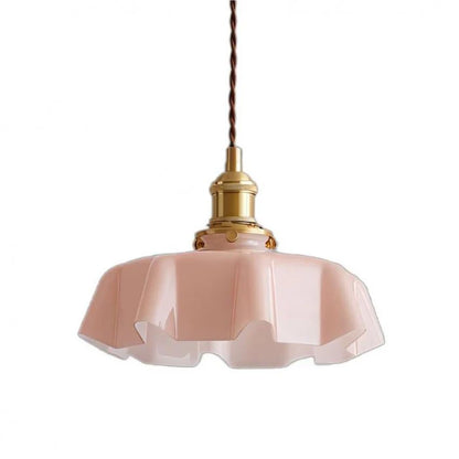 Retro lampy wiszące z kolorowymi szklanymi kloszami i mosiężnym wykończeniem