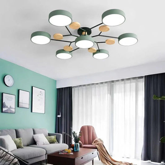 Nowoczesna lampa sufitowa LED wieloramienna – minimalistyczny design z drewnianymi akcentami