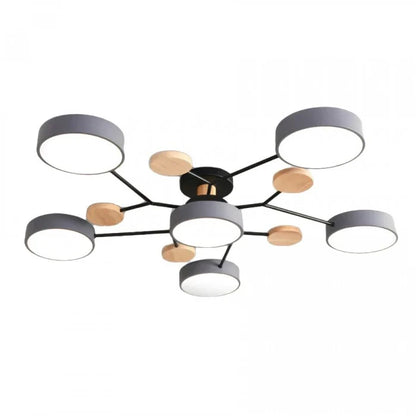 Nowoczesna lampa sufitowa LED wieloramienna – minimalistyczny design z drewnianymi akcentami