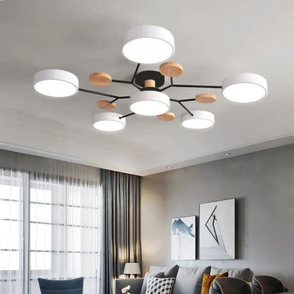 Nowoczesna lampa sufitowa LED wieloramienna – minimalistyczny design z drewnianymi akcentami