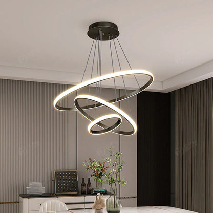 Designerska lampa wisząca LED żyrandol – nowoczesna forma pierścieni 3D