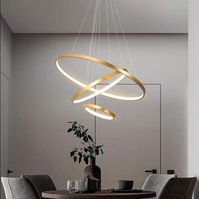 Designerska lampa wisząca LED żyrandol – nowoczesna forma pierścieni 3D