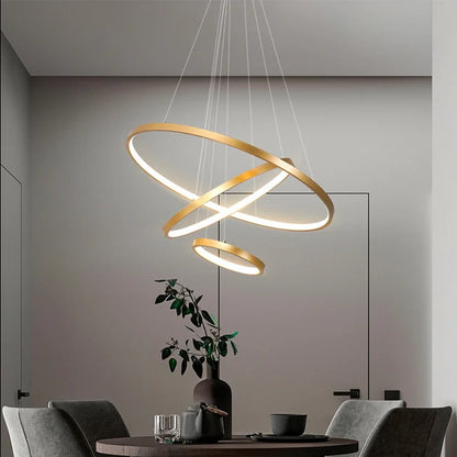 Designerska lampa wisząca LED żyrandol – nowoczesna forma pierścieni 3D