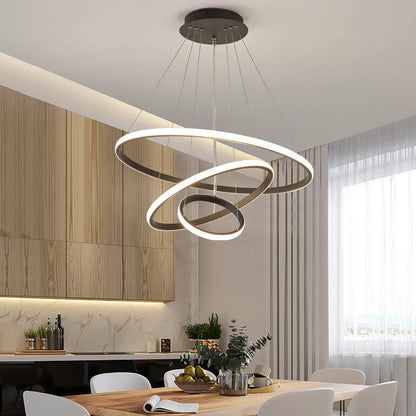 Designerska lampa wisząca LED żyrandol – nowoczesna forma pierścieni 3D