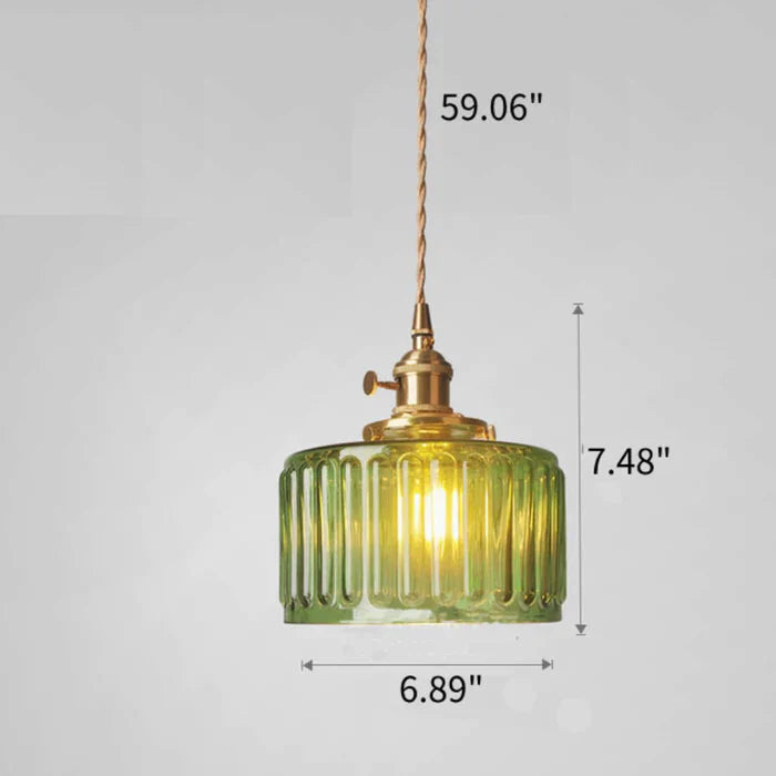 Szklana lampa wisząca w stylu vintage z ryflowanym kloszem i złotym wykończeniem