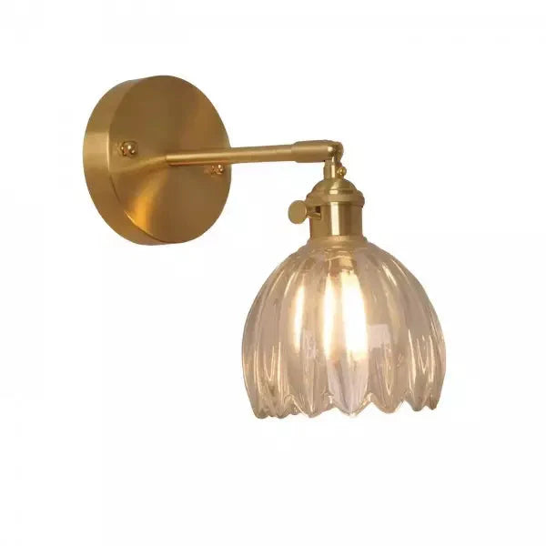 Lampa ścienna retro w kształcie kwiatu tulipana – kinkiet ze szklanym kloszem i złotym wykończeniem