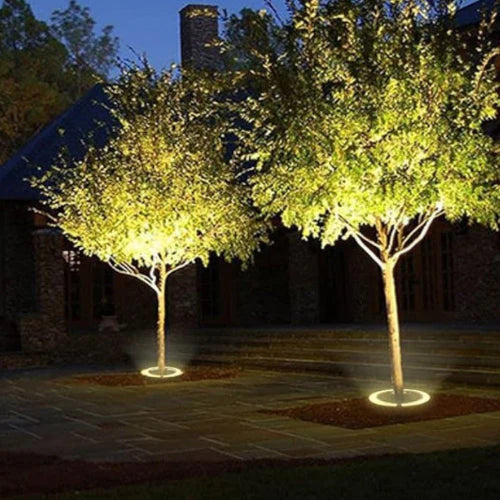 Oświetlenie LED do drzewa – Okrągła lampa gruntowa 360° do ogrodu, podjazdu i krajobrazu