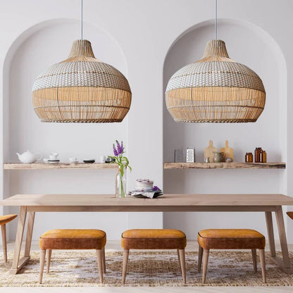 Plecione Lampa Wisząca Boho z Naturalnego Wiklinowego Klosza