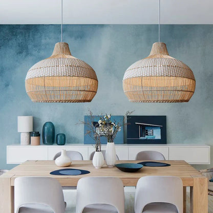 Plecione Lampa Wisząca Boho z Naturalnego Wiklinowego Klosza