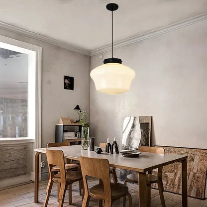 Geometryczna Lampa Wisząca z Białego Mlecznego Szkła – Styl Vintage