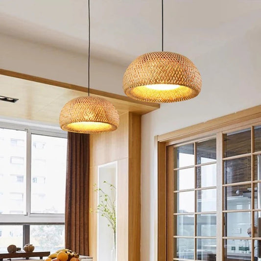 Rattanowa lampa wisząca Boho – Ręcznie pleciona lampa sufitowa z bambusa