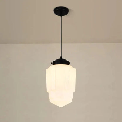 Geometryczna Lampa Wisząca z Białego Mlecznego Szkła – Styl Vintage