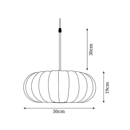 Lampa sufitowa z jedwabnym kloszem styl japoński wabi-sabi – owalny klosz z delikatnym żebrowaniem