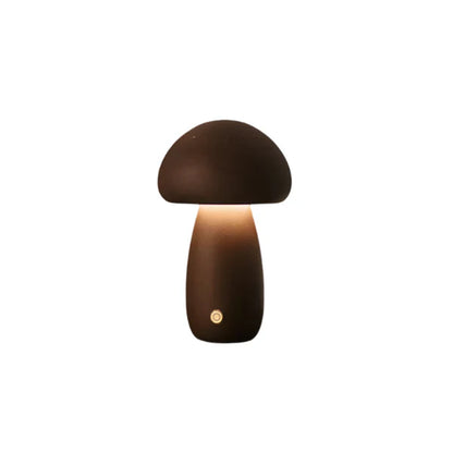 Drewniana lampa stołowa LED w kształcie grzybka – przytulne światło nocne