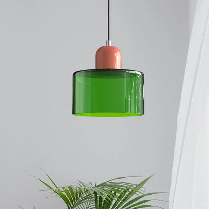 Nowoczesna lampa wisząca z kolorowego szkła w stylu Bauhaus