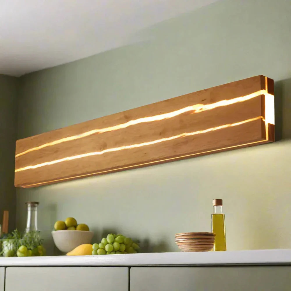 Nowoczesna drewniana lampa ścienna LED „Naturalna Linia” – kinkiet minimalistyczny
